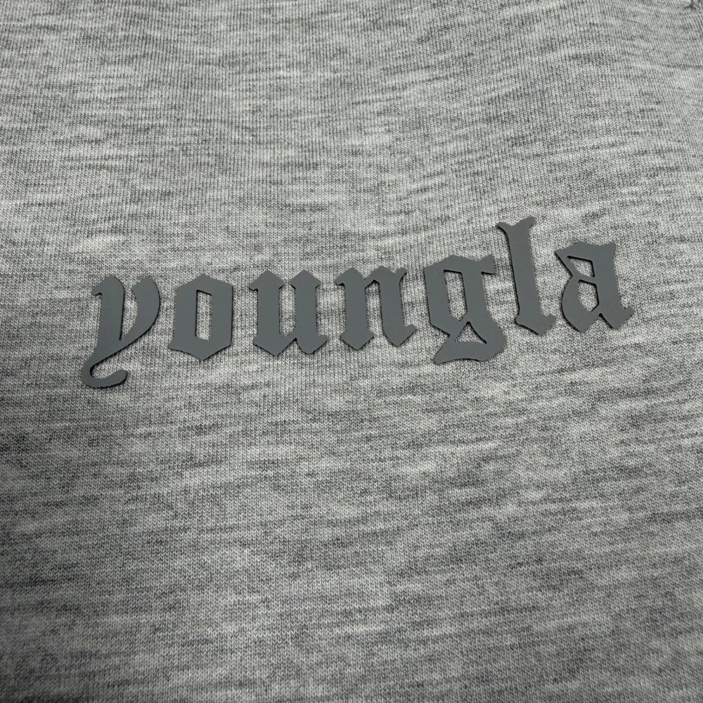 YoungLA 8001 Heather Gray Wide Leg Sweatpants Mens Medium Gothic Logo NWT
